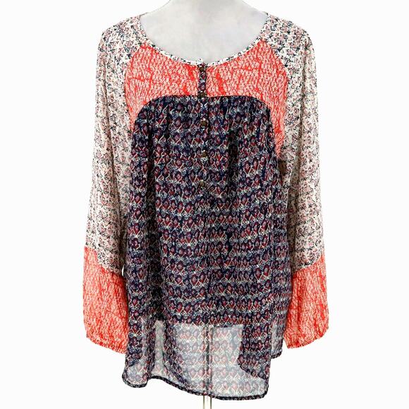 Lucky Brand Tops - Lucky Brand Top Plus Size 2X Red Black White Sheer Chiffon Blouse Casual Career